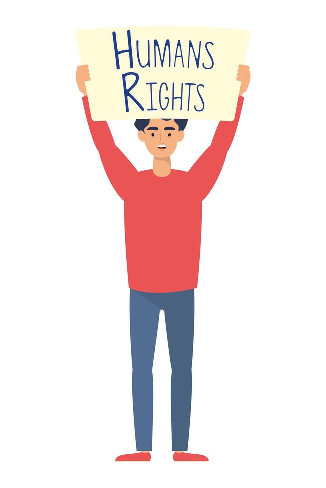 young man with human rights label character vector