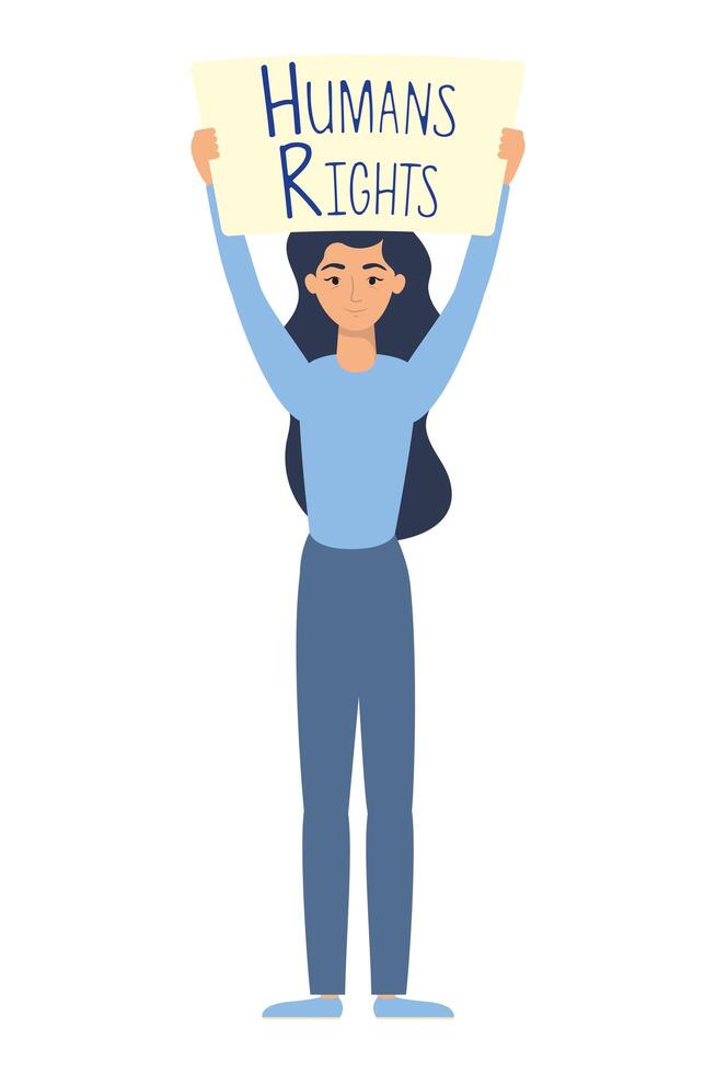 young woman with human rights label character vector