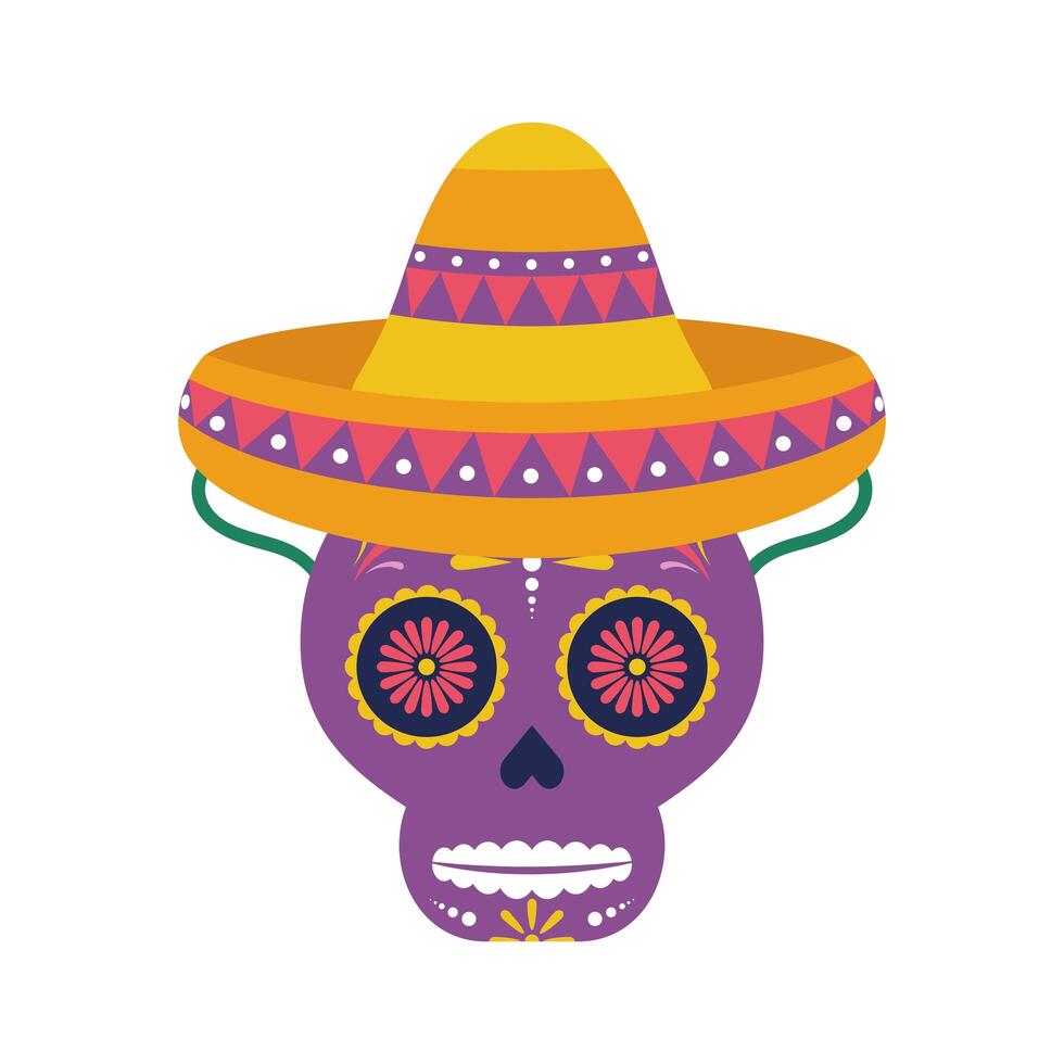 skull head with traditional mexican hat vector