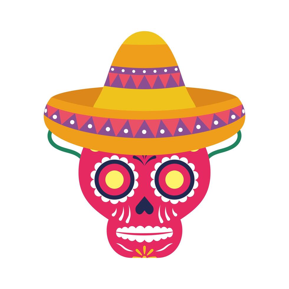 skull head with traditional mexican hat vector