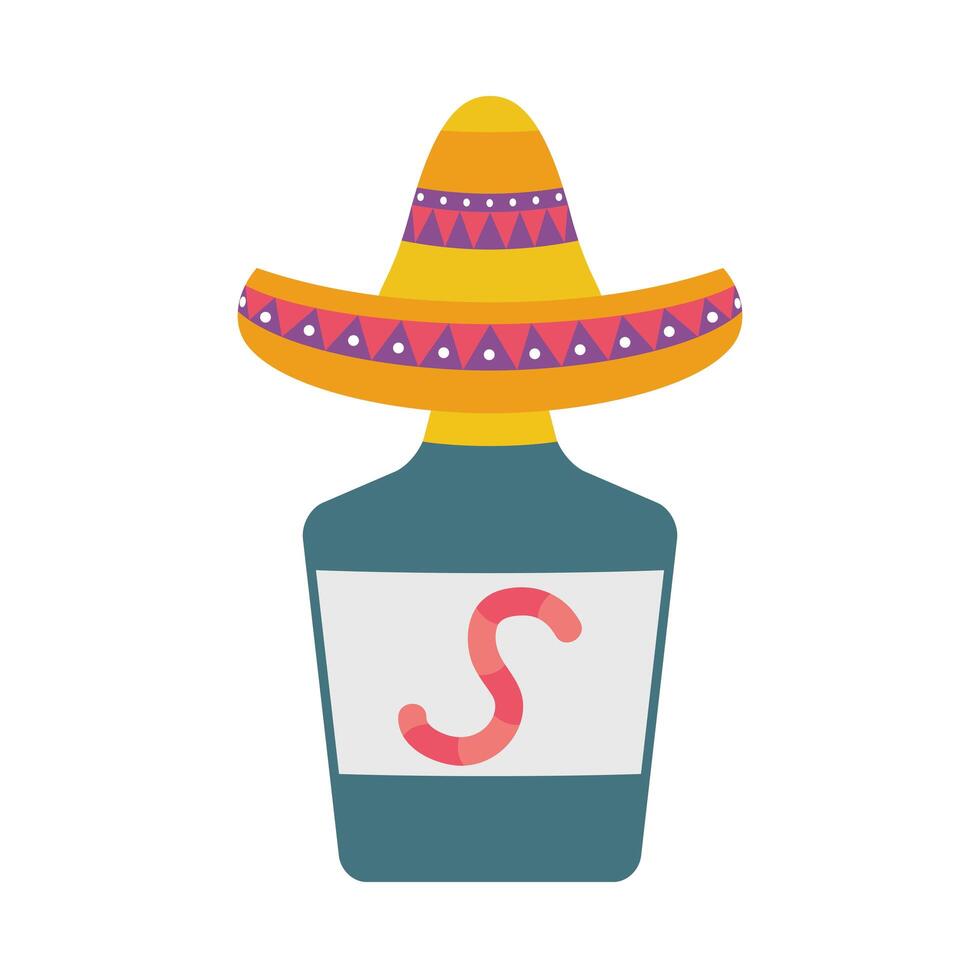 traditional mexican hat with tequila bottle vector