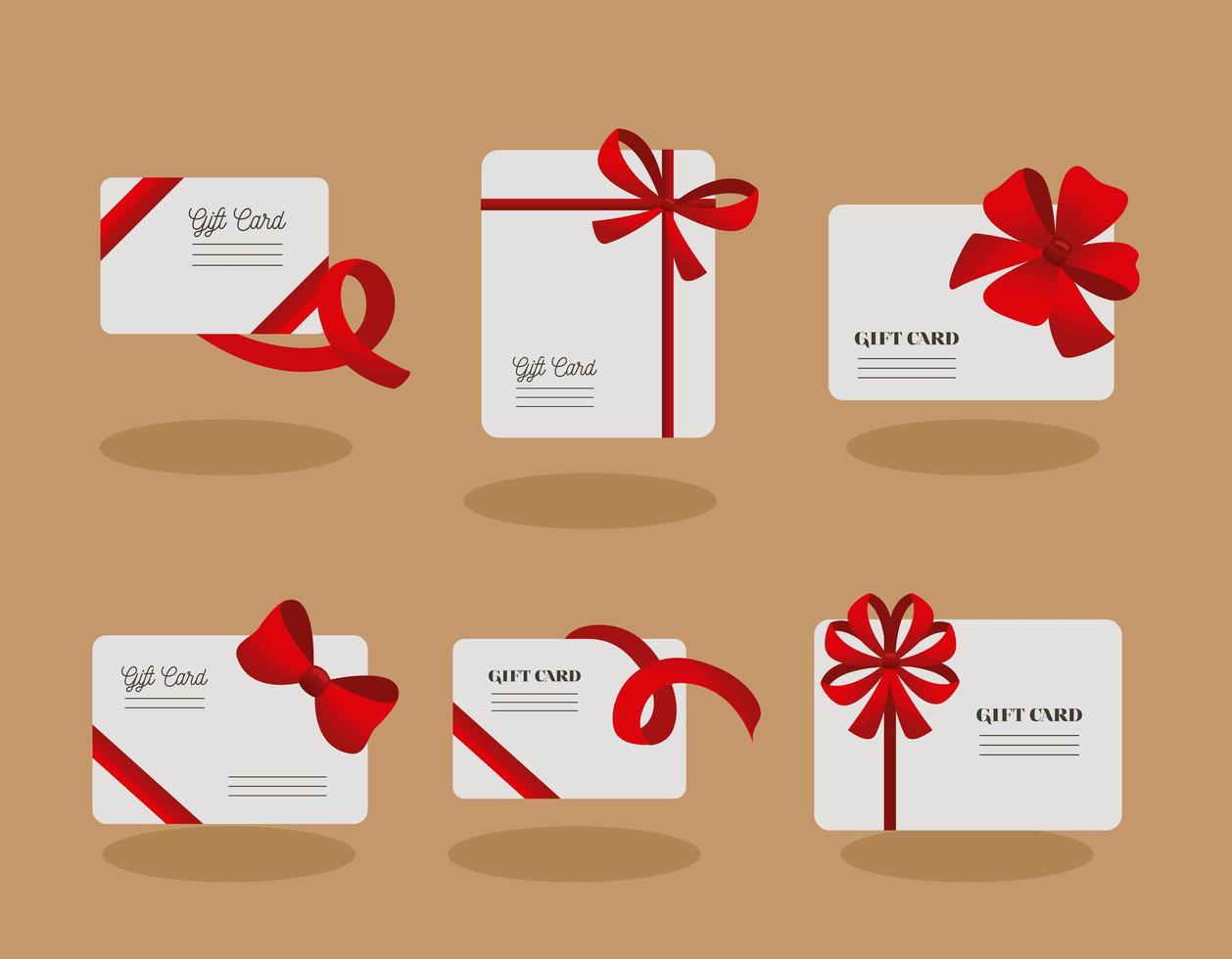 six gifts cards icons vector