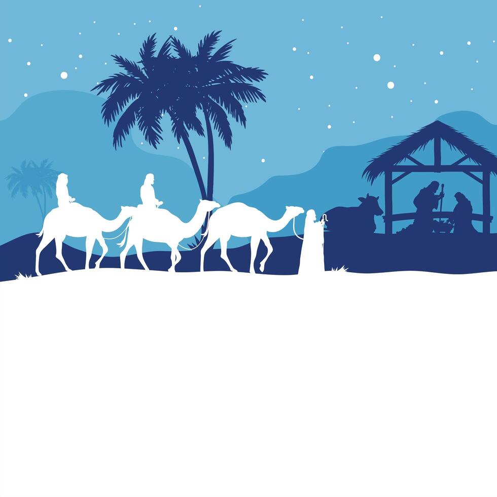 nativity manger silhouettes scene vector