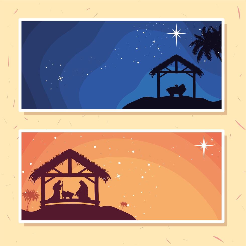 nativity mangers scenes cards vector