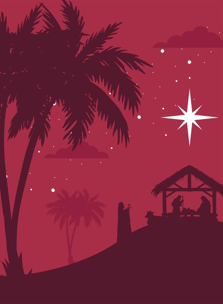 nativity red night scene vector