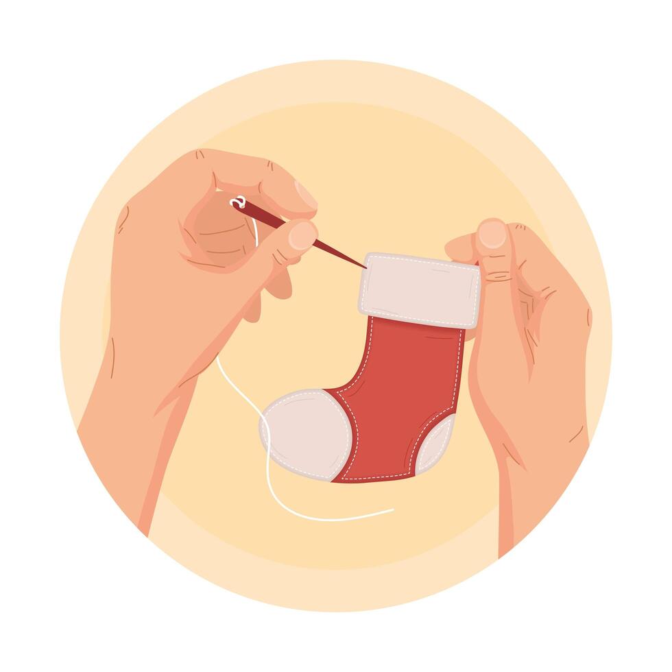 hands sewing socks vector