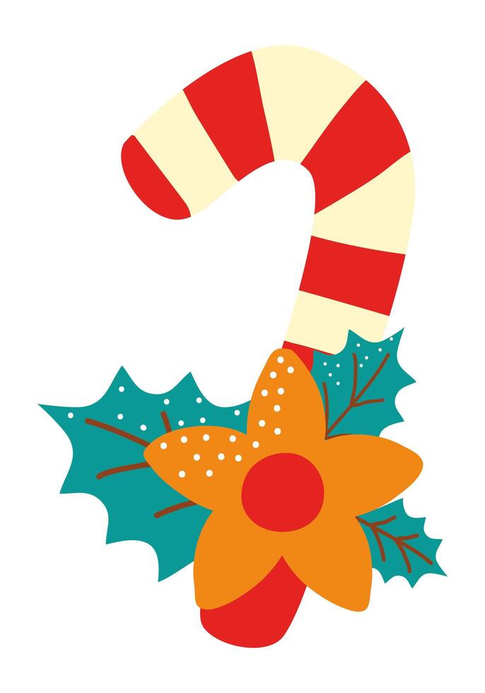 christmas cane and flower vector