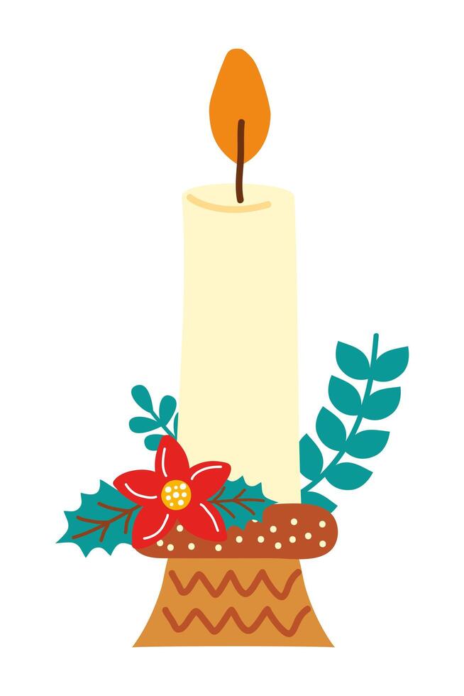 christmas candle and flowers vector