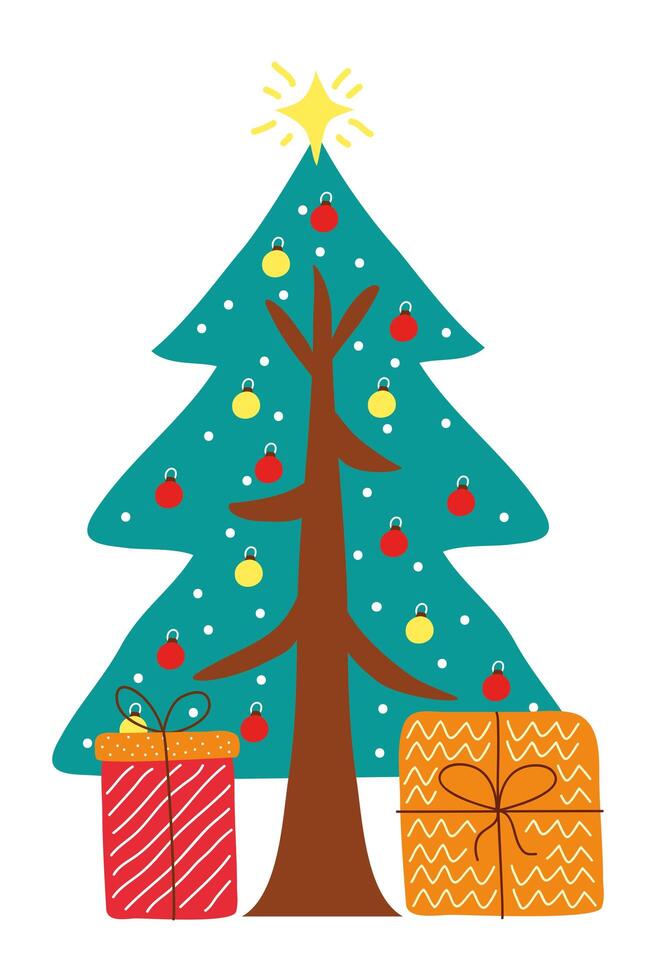 christmas tree with presents vector