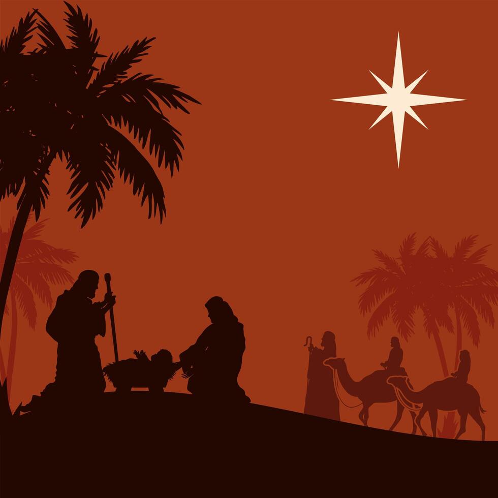 holy family manger silhouettes vector