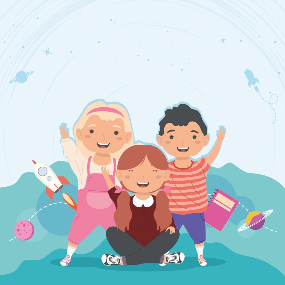 three creative kids vector