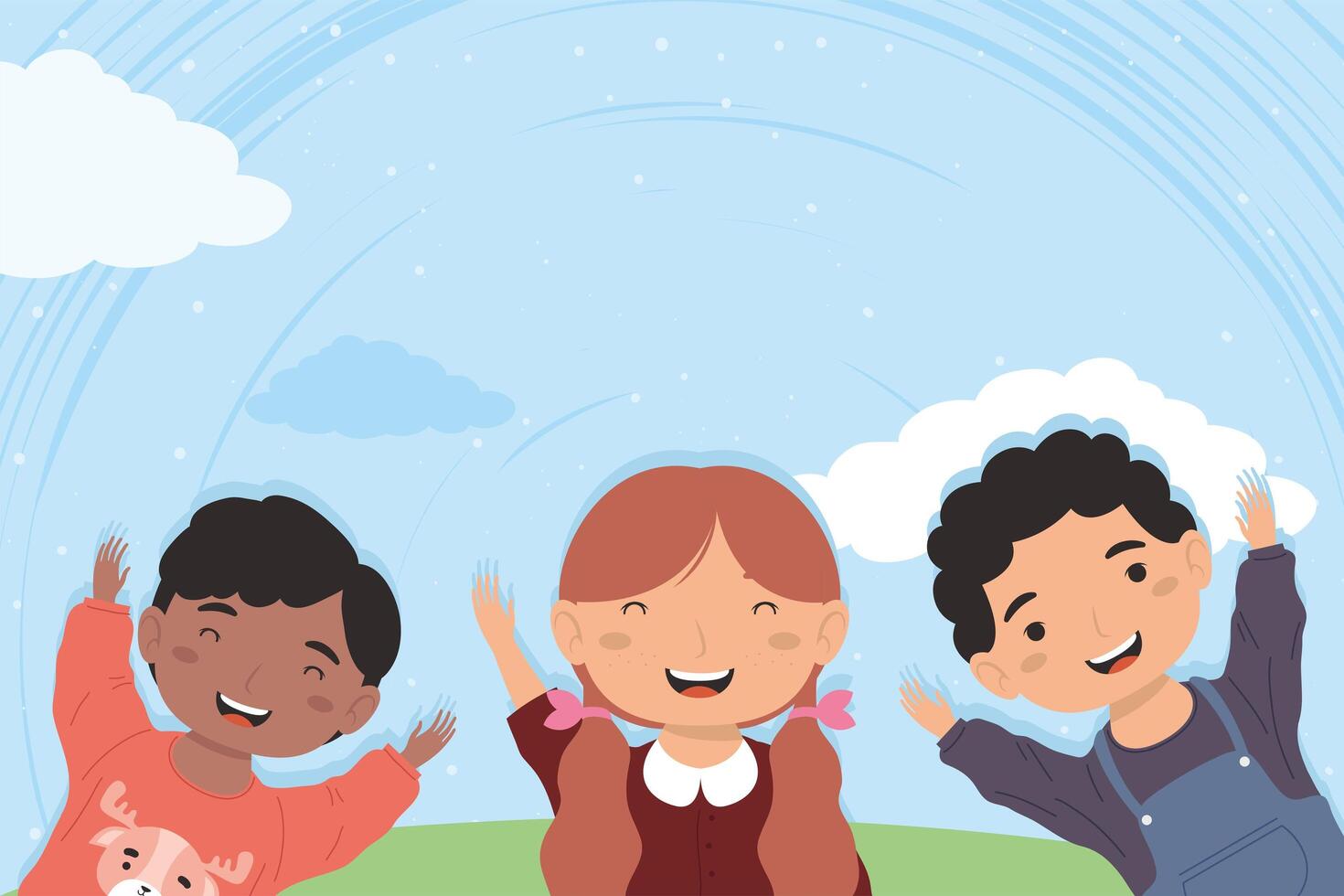 three interracial kids vector