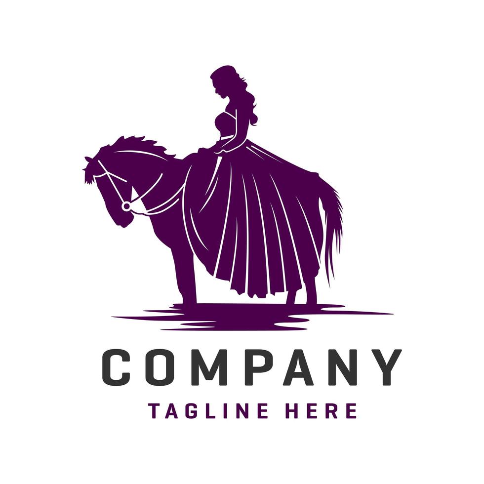 Princess horse riding logo design template vector