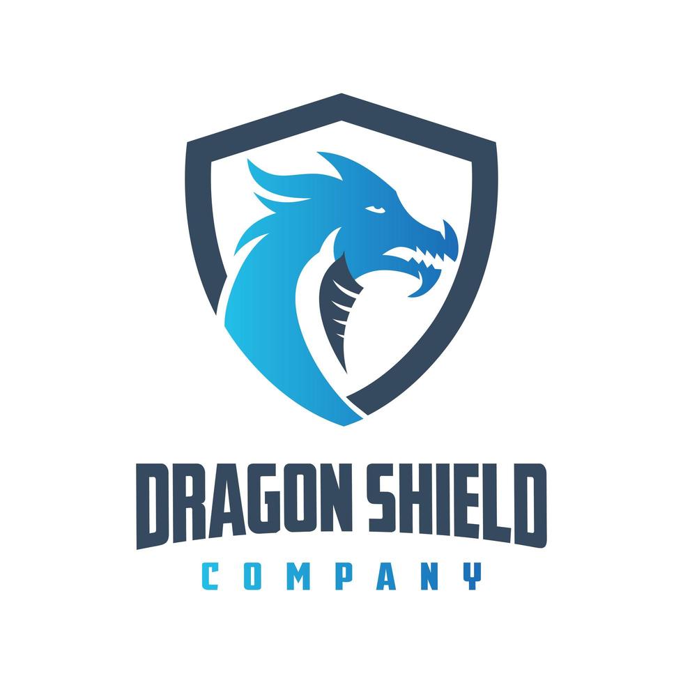 diseño de logotipo de escudo de dragón azul vector