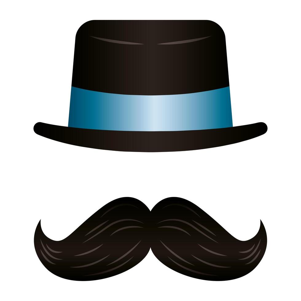 accesorio elegante sombrero de copa con bigote vector