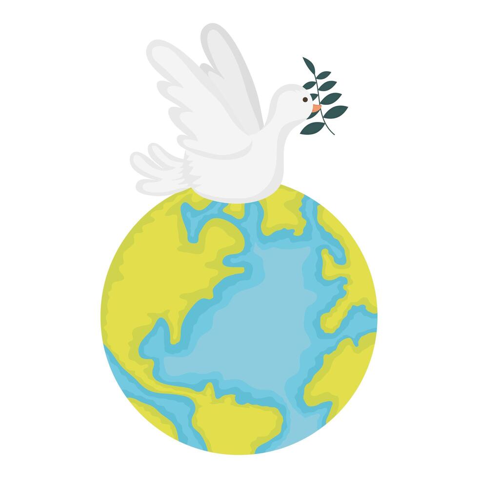 dove flying with olive branch and world planet vector