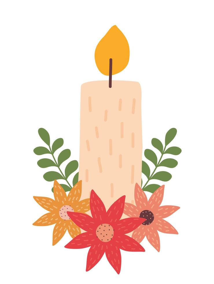 flowers and candle christmas vector