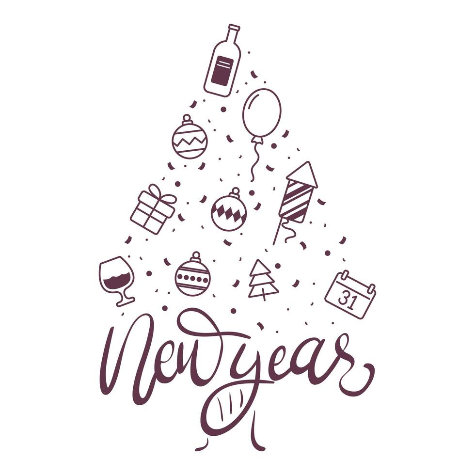 christmas pine tree with balls hanging vector
