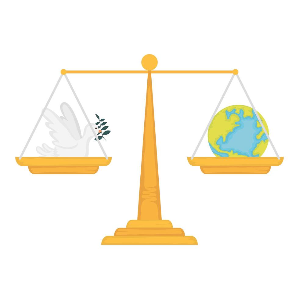 dove flying with olive branch and world planet in balance vector