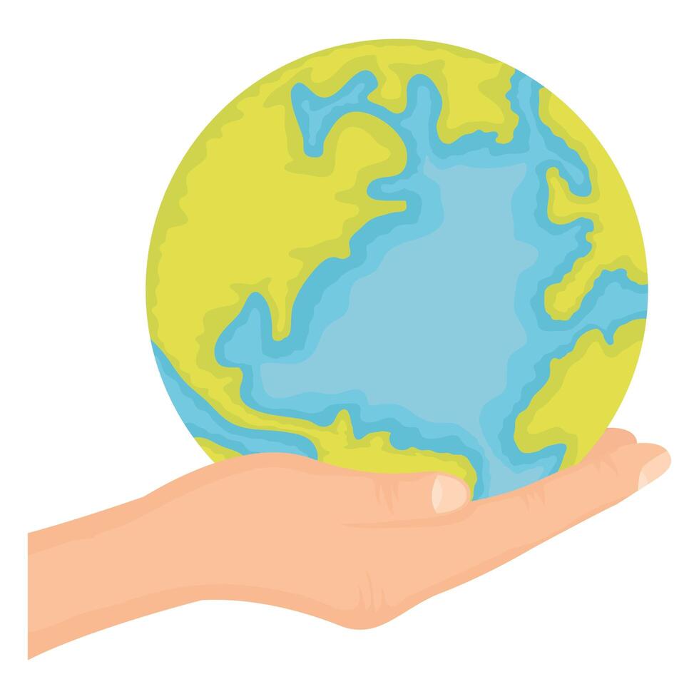 hand lifting world planet earth vector