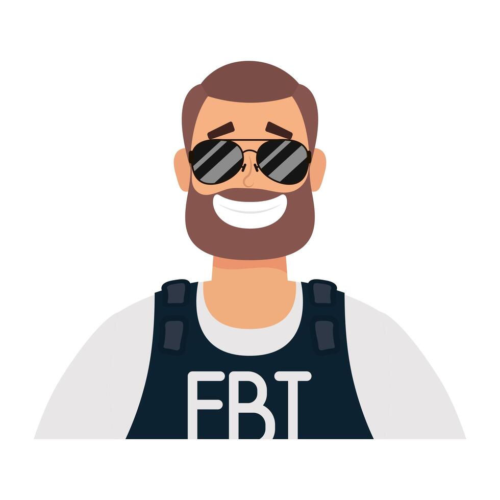 joven con barba agente del fbi vector