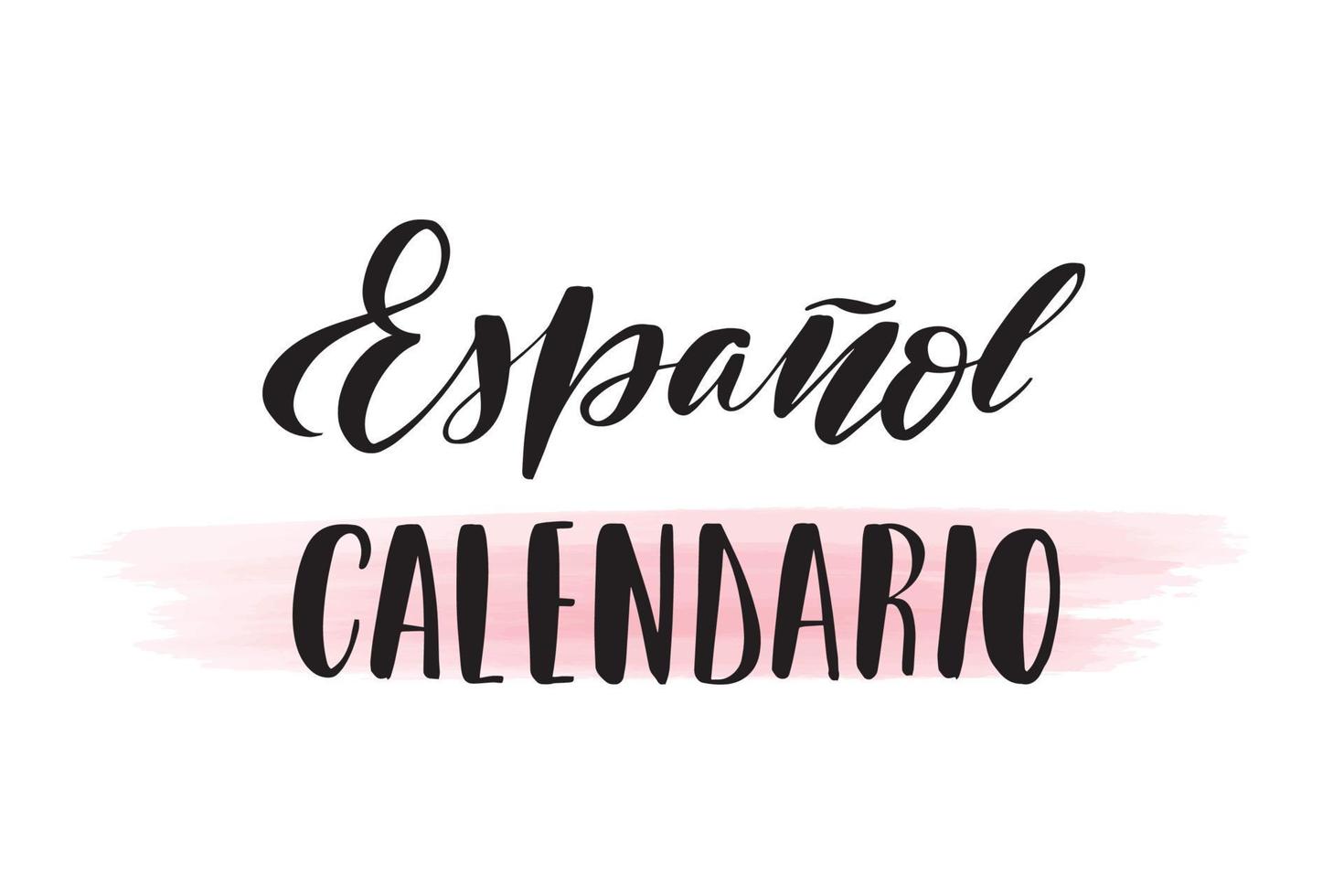 Inspirational handwritten brush lettering calendar in Spanish. Vector calligraphy illustration isolated on white background. Typography for banners, badges, postcard, t-shirt, prints, posters.