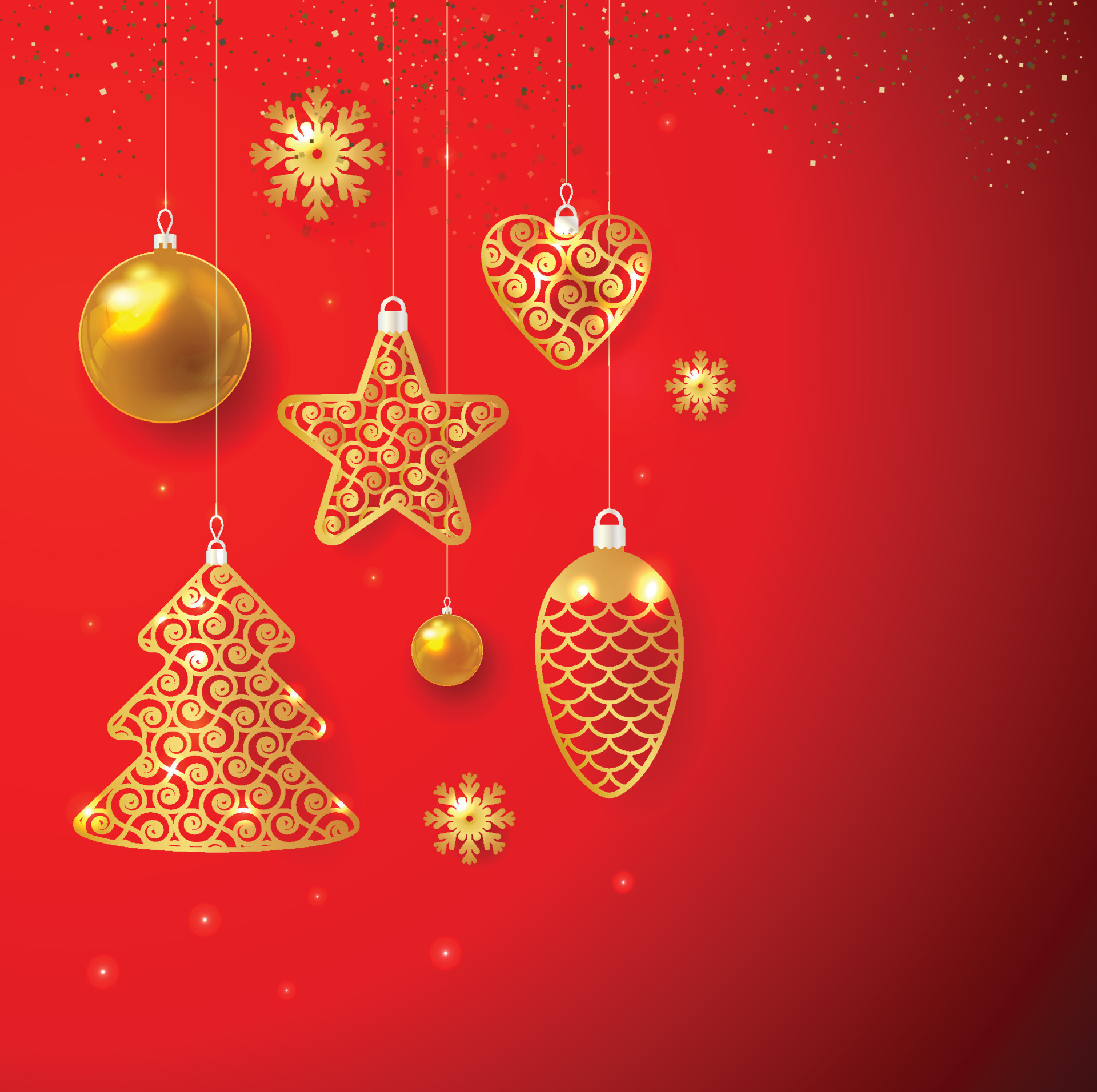 Holiday New Year and Merry Christmas Background. Gold christmas toys on on red background. Vector illustration. 5033180 Vector Art at Vecteezy Holiday New Year and Merry Christmas Background. Gold christmas toys on on red background. Vector illustration. 5033180 Vector Art at Vecteezy