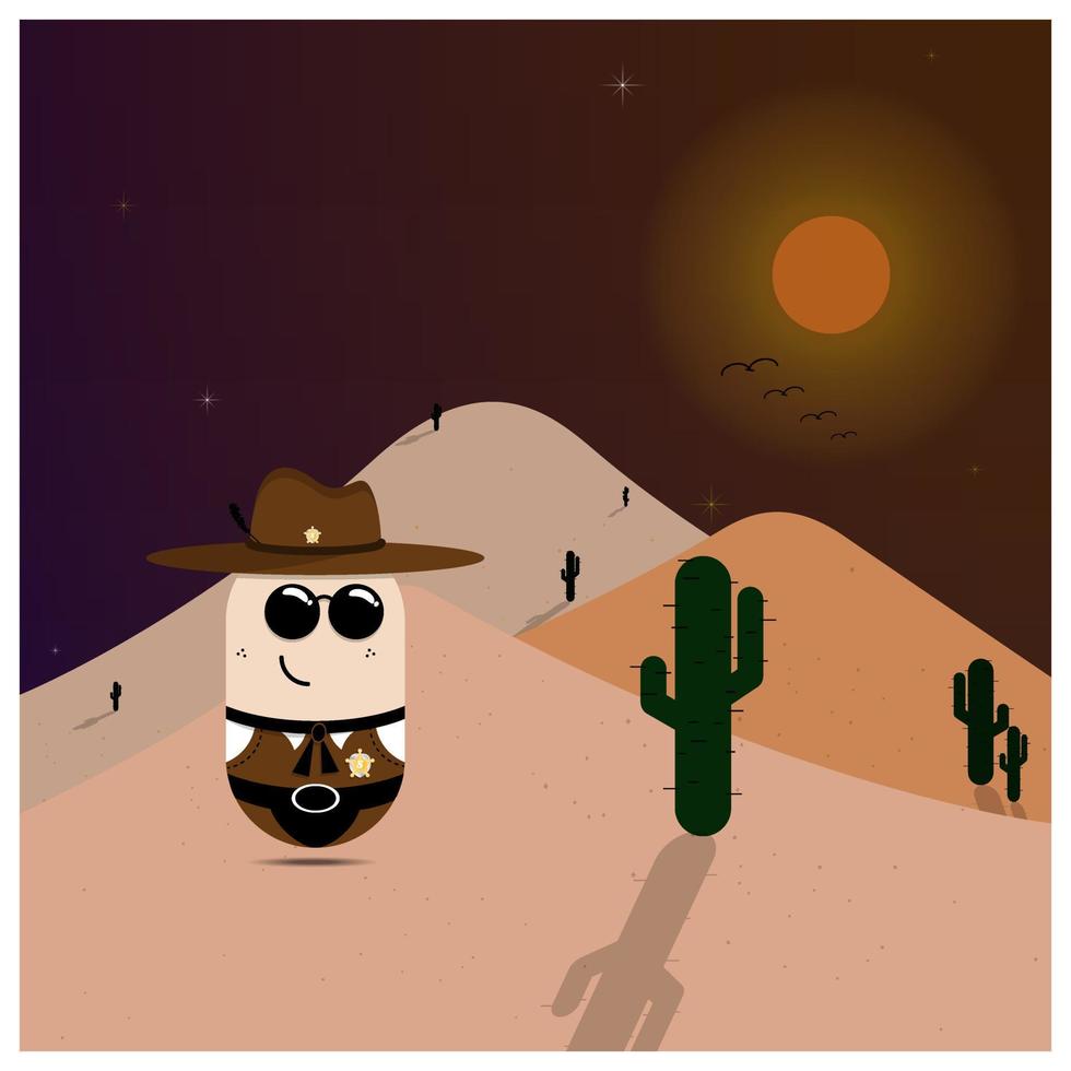 un diseño de personaje de un sheriff con un fondo desértico vector