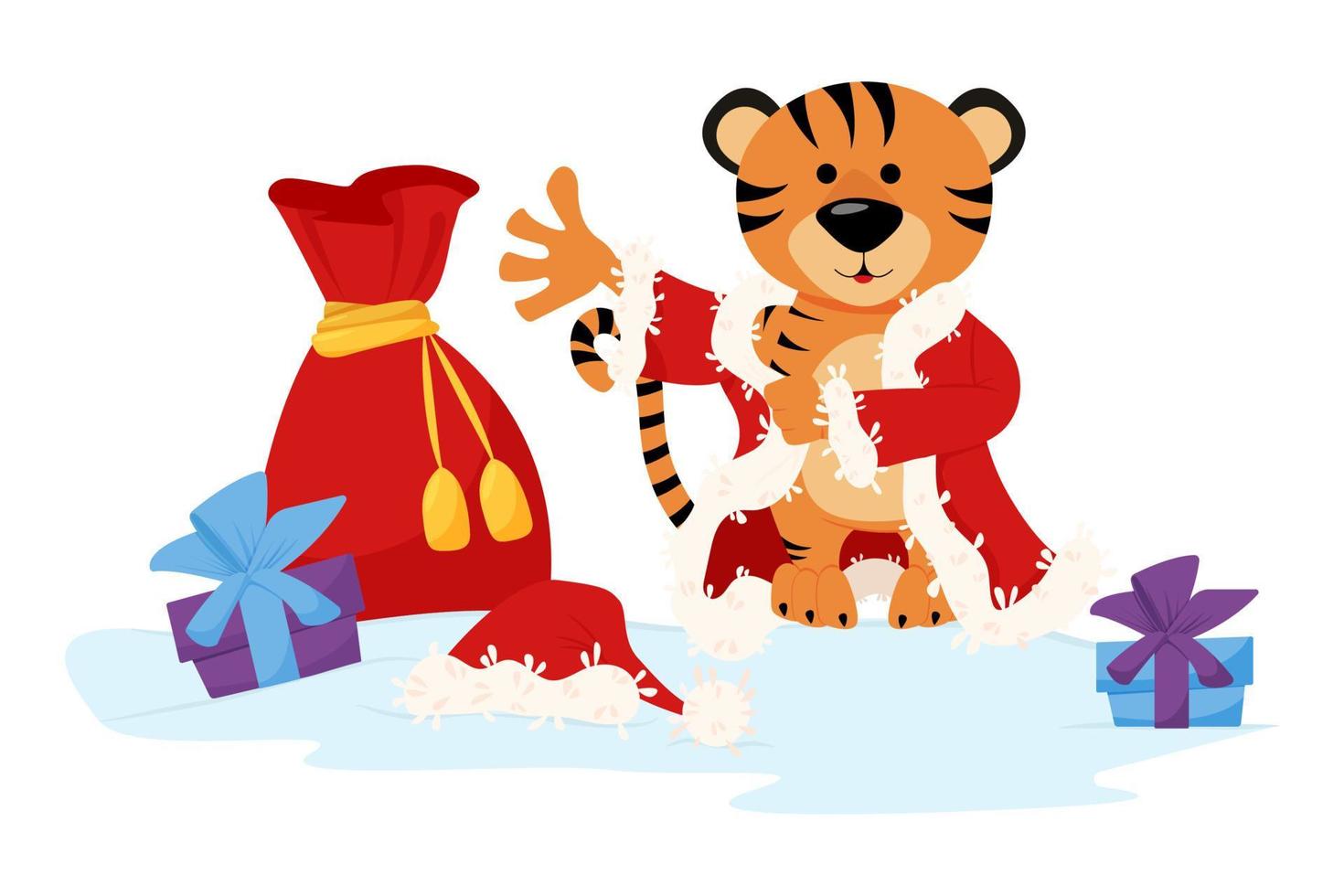 Tiger Santa Claus illustration. Isolated on white backround. vector