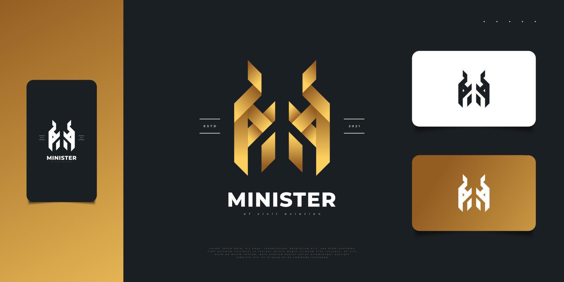 Diseño de logotipo letra m abstracto y elegante con concepto de cuerno. logotipo del monograma m en degradado dorado vector