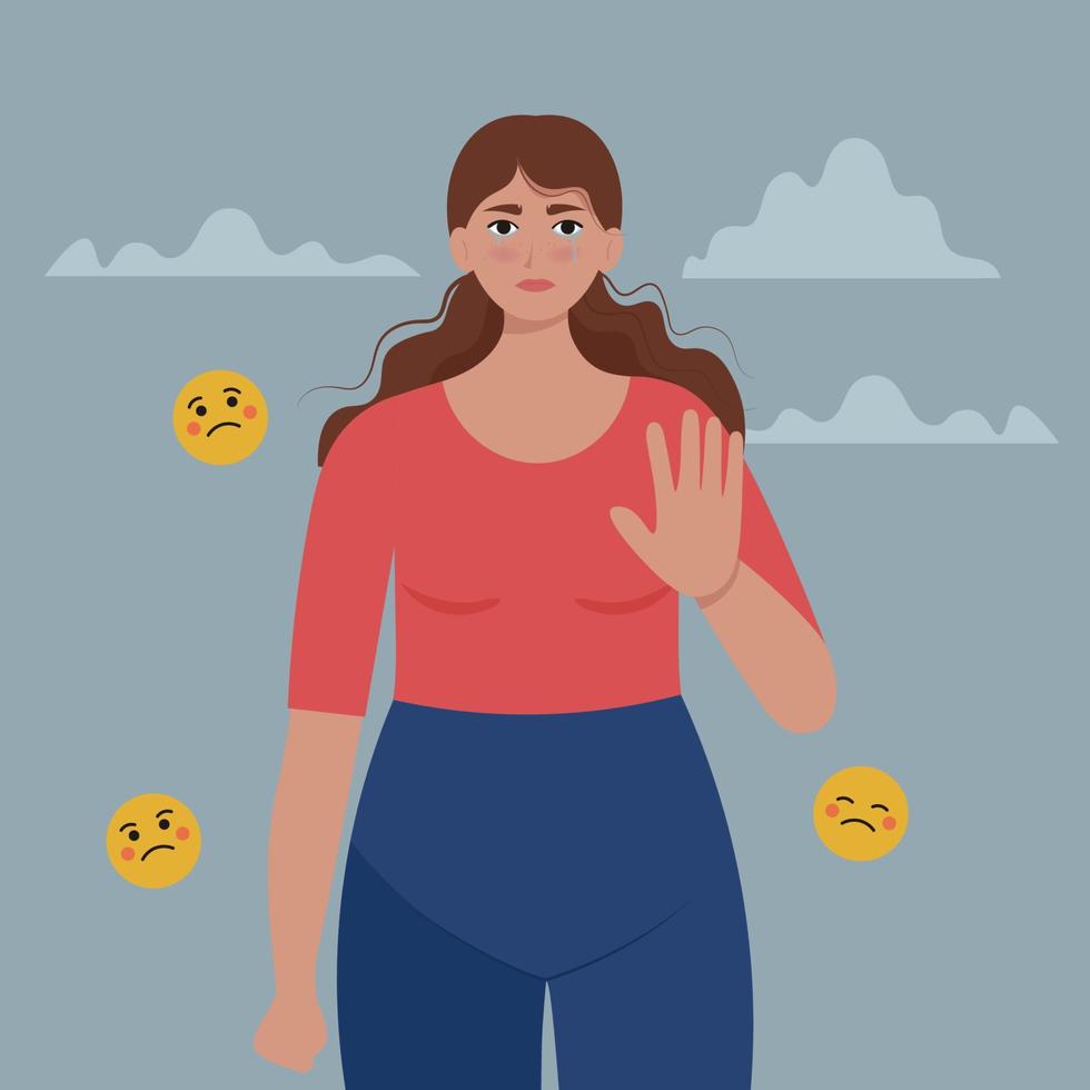 Resentment concept. Offended, angry, upset woman. Vector illustration in flat style