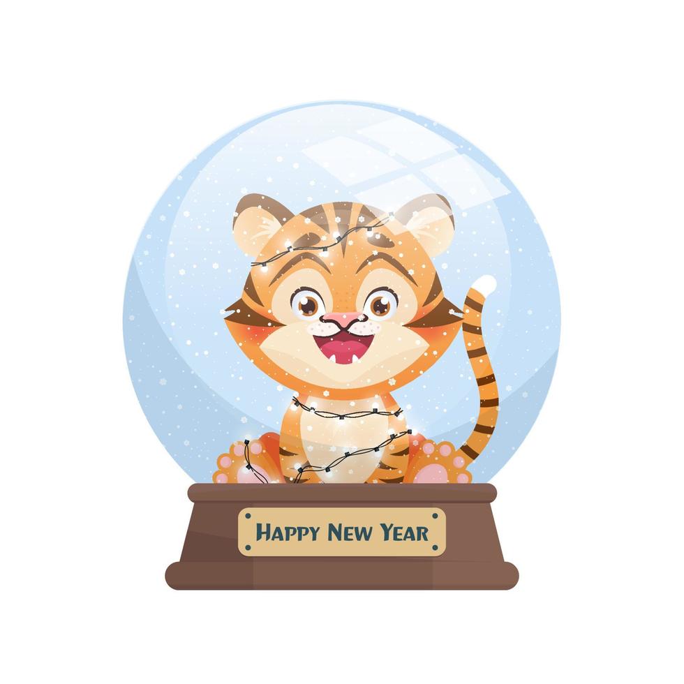 globo de nieve con lindo tigre dentro. ilustración vectorial en estilo plano de dibujos animados vector