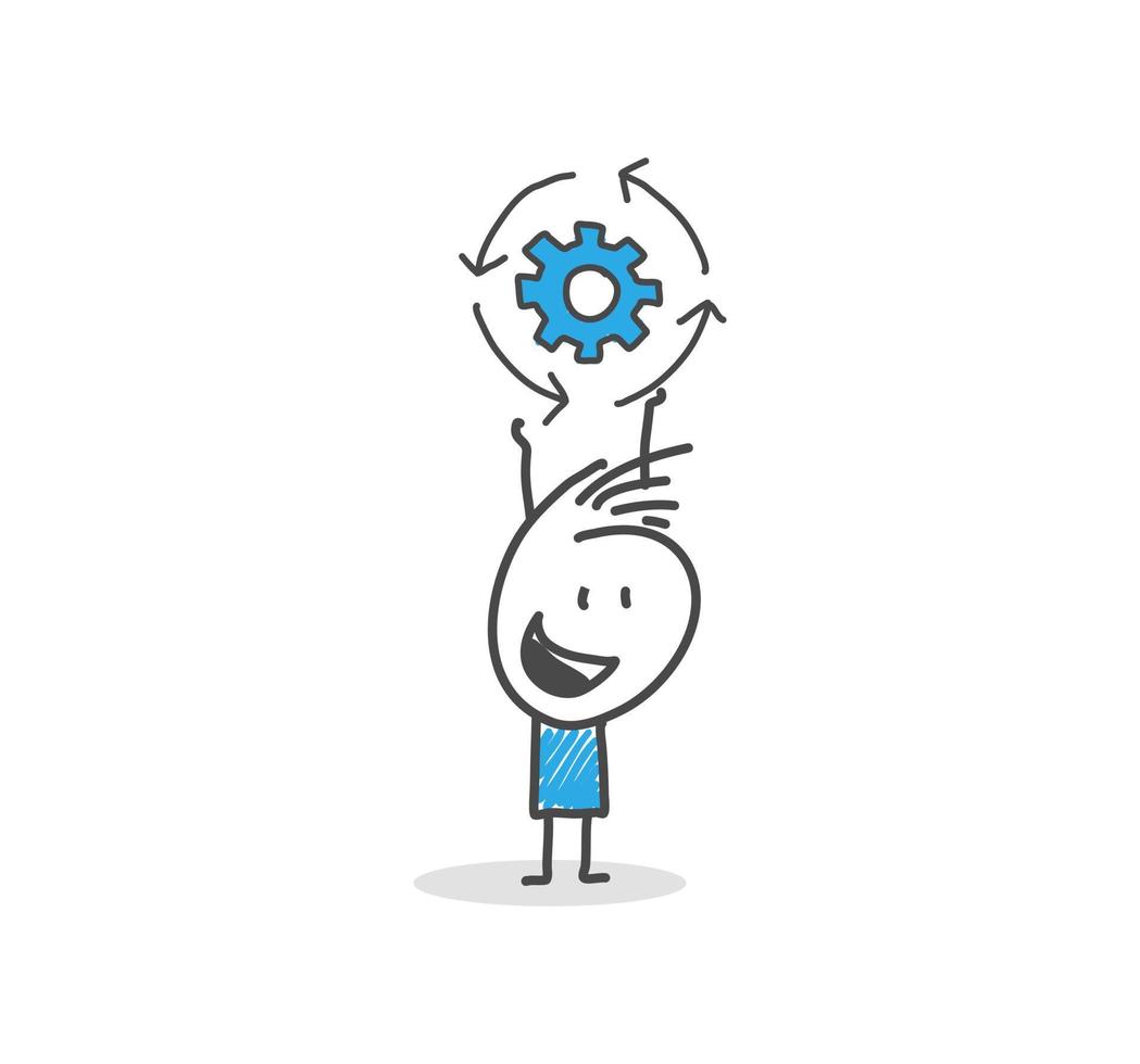 Stick figures. Business, Gear Wheel. Hand drawn doodle line art cartoon design character. Nr.25 vector