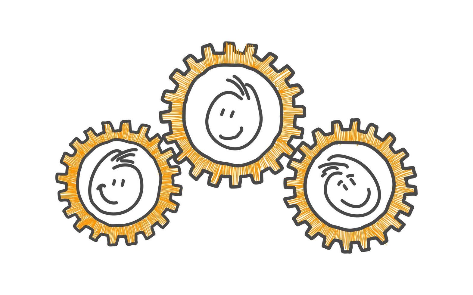 Stick figures. Business, Gear Wheel. Hand drawn doodle line art cartoon design character. Nr.32 vector
