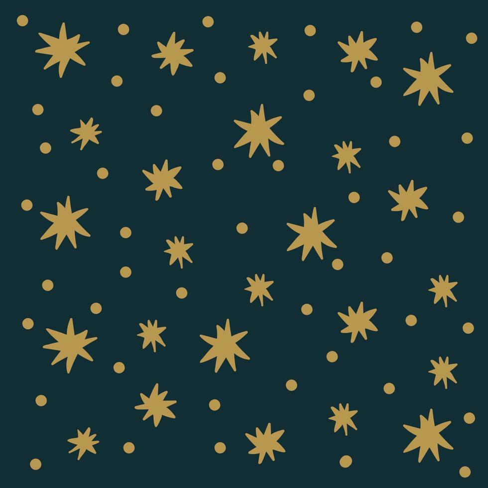 Simple Star Vector Patterns. Simple hand-drawn gold stars on black. The funny Night Sky doodle is perfect for children's Christmas textiles. Vector illustration