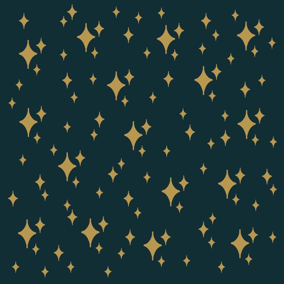 Golden Star Pattern. Doodle background hand-drawn twinkling stars on black. Funny ornament of the Night sky. Cute background for textile or paper children's Christmas. Vector illustration