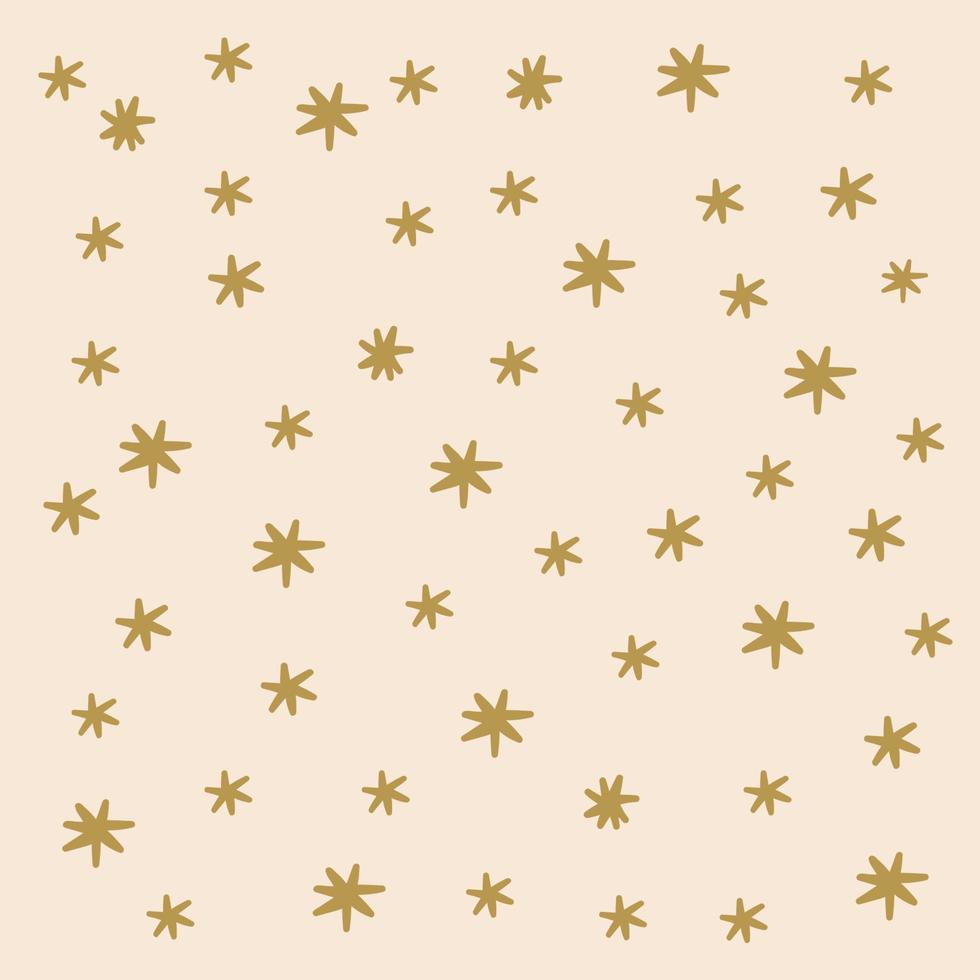 postal de estrellas y puntos dorados en beige. un patrón de estrella en un círculo de doodle. Formas brillantes del fondo del cielo para textiles infantiles de moda. ilustración vectorial vector