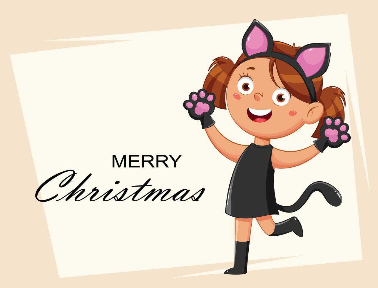 Merry Christmas. Smiling girl in costume of kitten vector