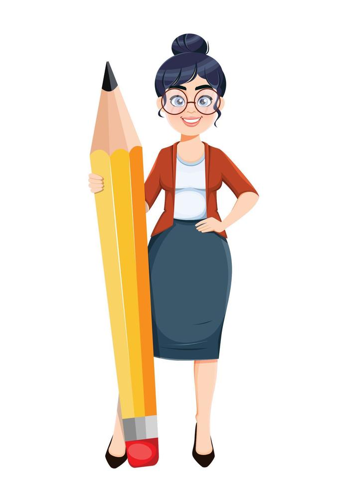 Happy Techer day. Cute female teacher vector