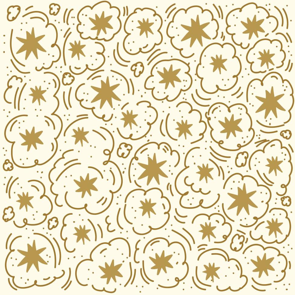 Gold Star postcard. The stars in the Doodle circle are hand-drawn. Shimmering on beige cute texture. Sky pattern with stars for gift paper. Vector illustration