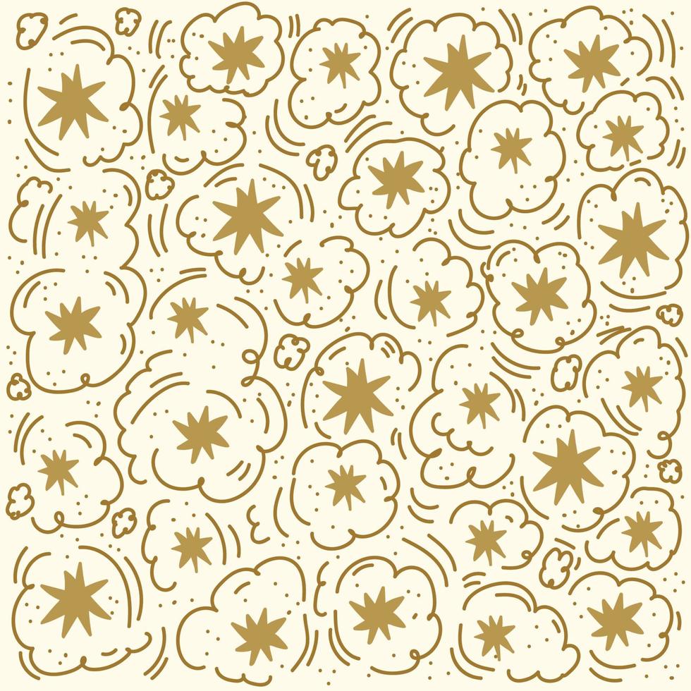 postal estrella de oro. las estrellas en el círculo del doodle están dibujadas a mano. resplandeciente en una linda textura beige. patrón de cielo con estrellas para papel de regalo. ilustración vectorial vector