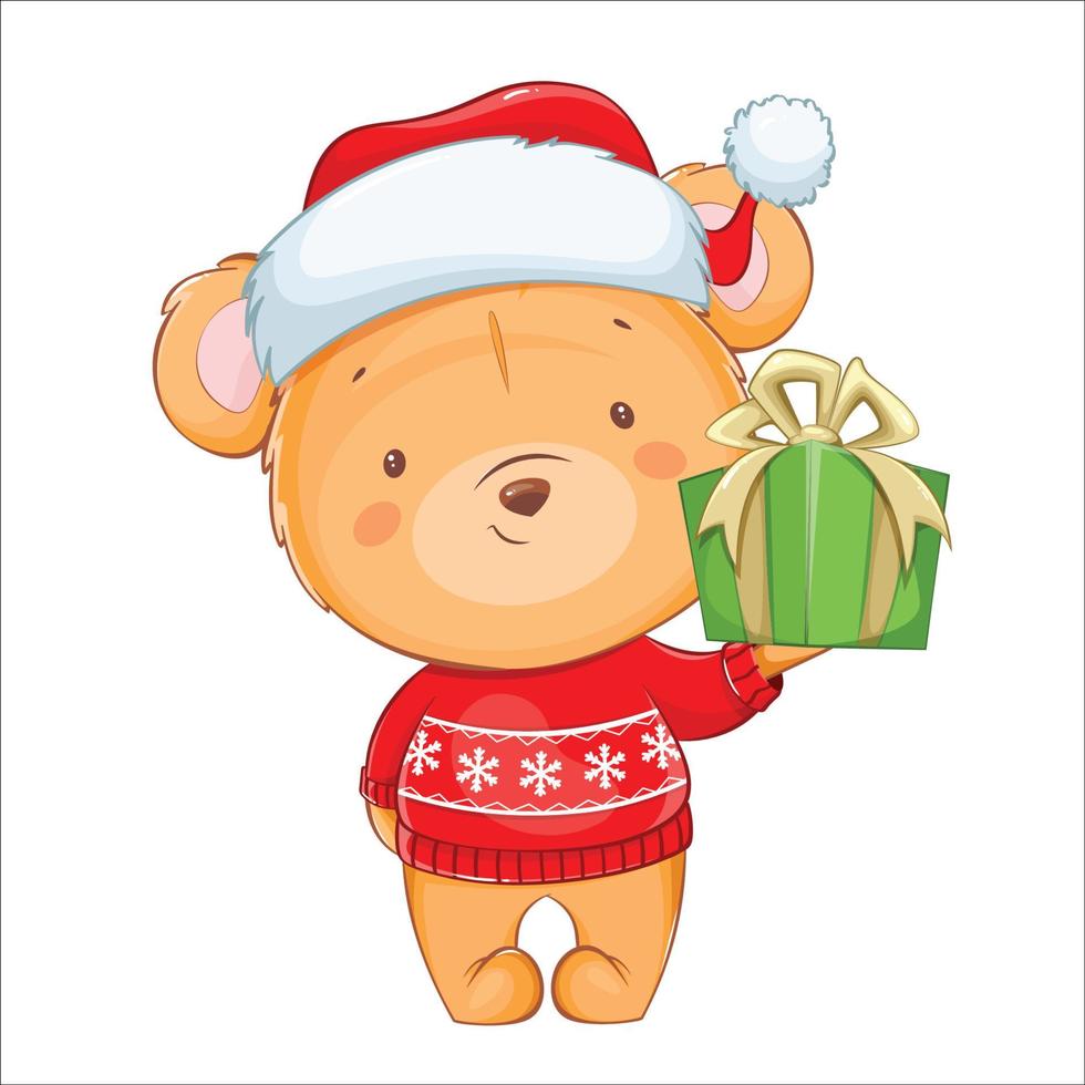 Merry Christmas. Funny little bear vector