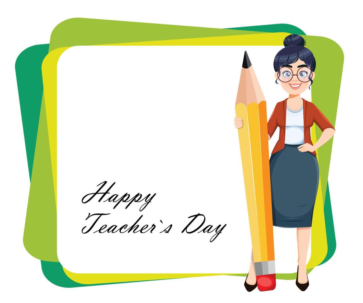 Happy Techer day. Cute female teacher vector