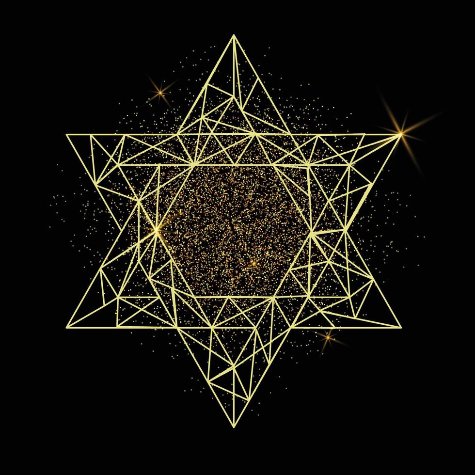 Rosh Hashanah greeting card with yellow polygonal Star of David and golden dots. vector