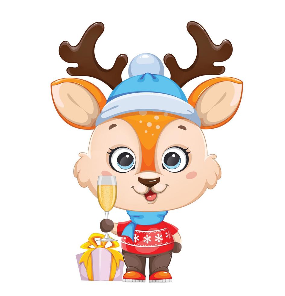 Cute baby deer holding a glass of champagne vector