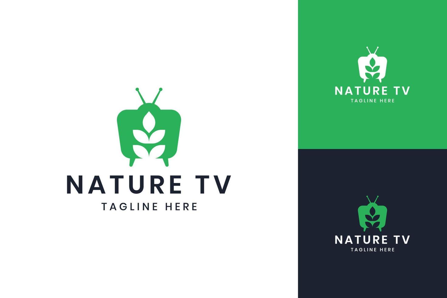 leaf television negative space logo design vector