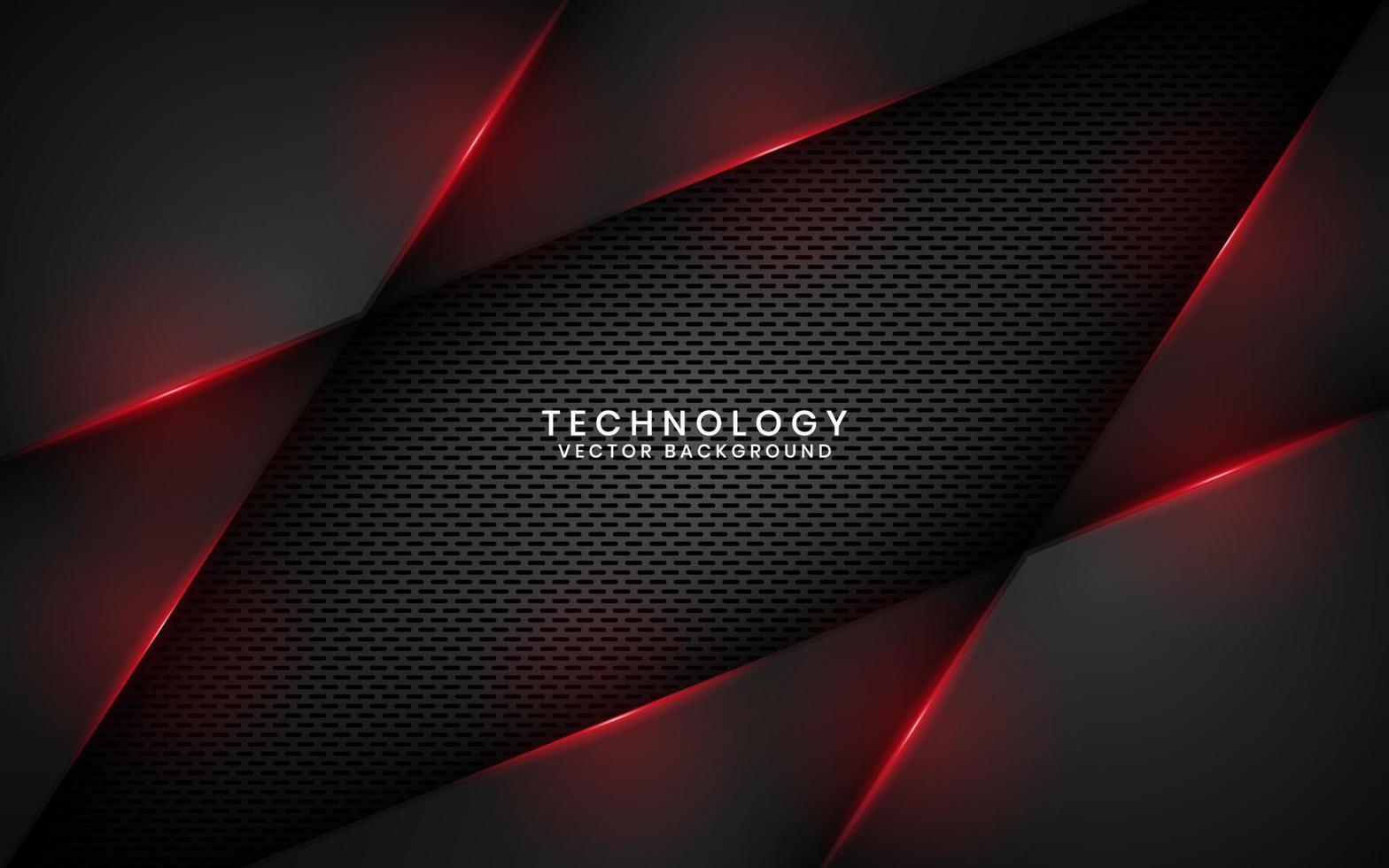 Abstract 3D black technology background overlap layer on dark space with red light line effect decoration. Modern template element future style for flyer, banner, cover, brochure, or landing page vector