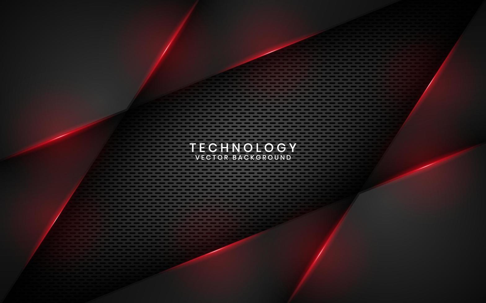 Capa de superposición de fondo de tecnología negra 3d abstracta en espacio oscuro con decoración de efecto de línea de luz roja. elemento de plantilla moderno estilo futuro para volante, banner, portada, folleto o página de destino vector