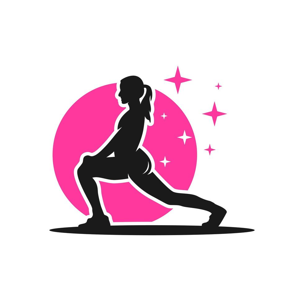 sports woman stretching muscle logo design vector
