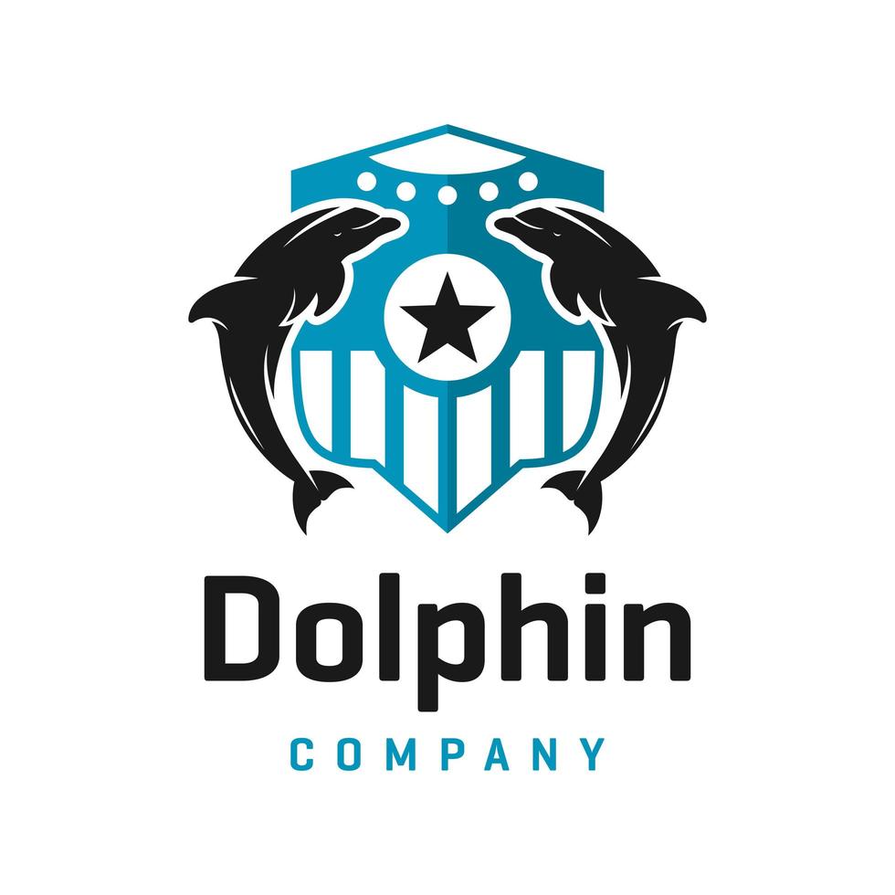 plantilla de diseño de logotipo de escudo de delfines vector
